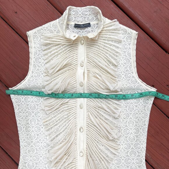 Alexander McQueen Jabot Collar Stretchy lace Sleeveless button up blouse L - Picture 11 of 16